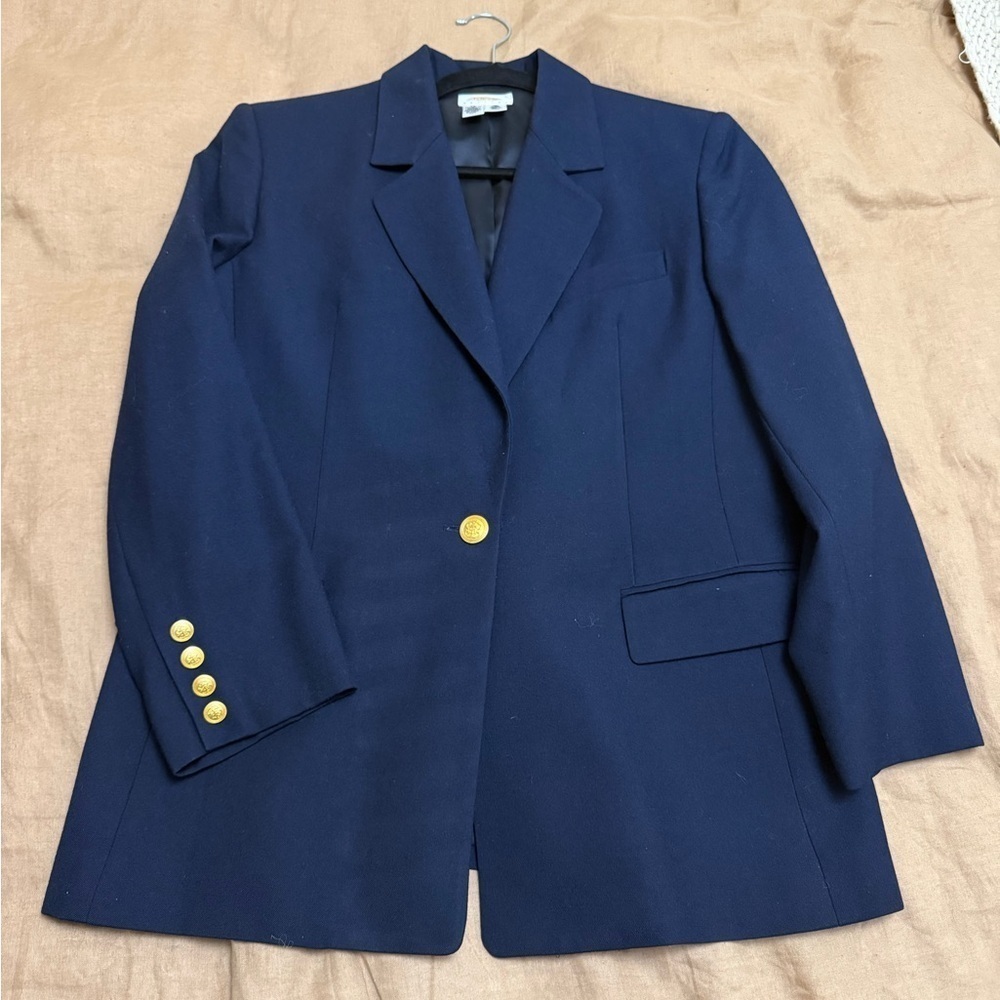 Talbots petite wool Navy Blue Women's career Blazer with vintage Gold Buttons